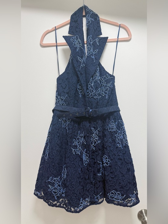 Dress the Population Dresses & Skirts - Dress the Population Navy Lace Evening Dress with Bead Accents